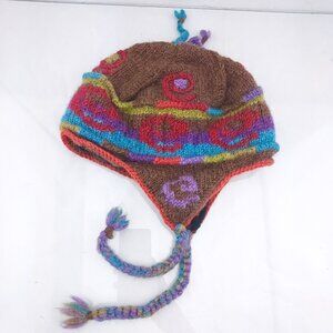 Lost Horizons 100% Wool Fair Trade Made in Nepal Hat with Ear Flaps Multicolor